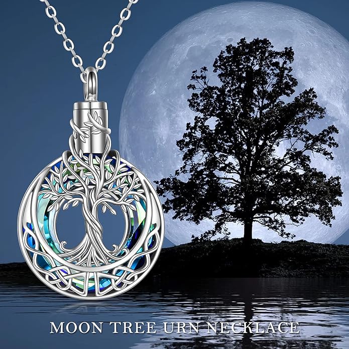 Tree of Life Urn Necklaces for Ashes 925 Sterling Silver Tree of Life Crystal Cremation Jewelry for Ashes Memory Jewelry for Women Men
