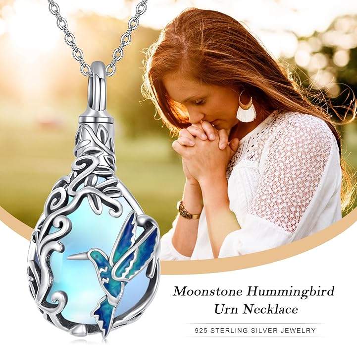 JUSTKIDSTOY Dog/Cat/Hummingbird Urn Necklace for Ashes S925 Sterling Silver Heart Cremation Jewelry Keepsake Memorial for Women