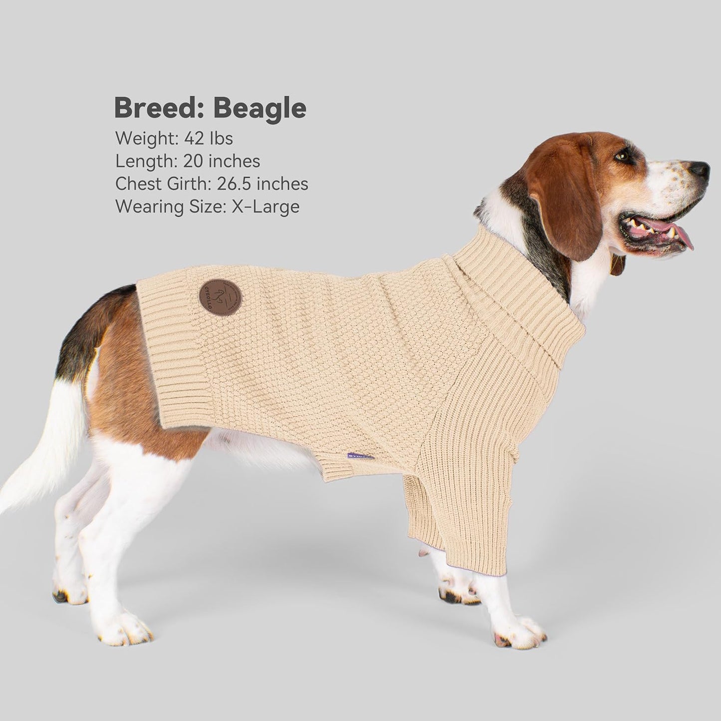 cyeollo 4XL Dog Sweater,Pullover Turtleneck for Large Dogs Classic Knitwear Fall Winter Cold Weather Dog Clothes Warm Pet Apparel Large Big Dogs Sweaters Male&Female, Beige XXXXL