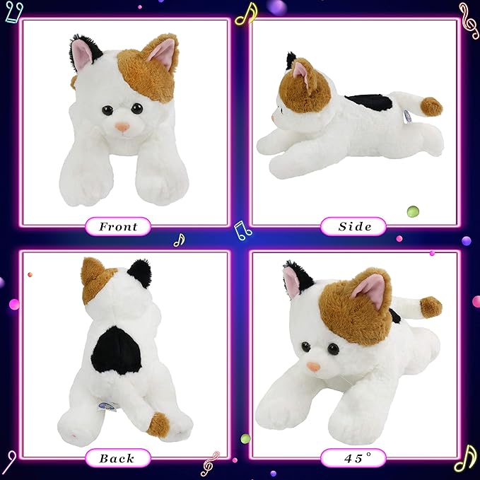 Glow Guards Light up Music Calico Cat Stuffed Animal LED Singing Kitty Soft Plush Toy Pillow with Night Lights Lullaby Birthday Children's Day Gifts for Toddler Kids, 15''