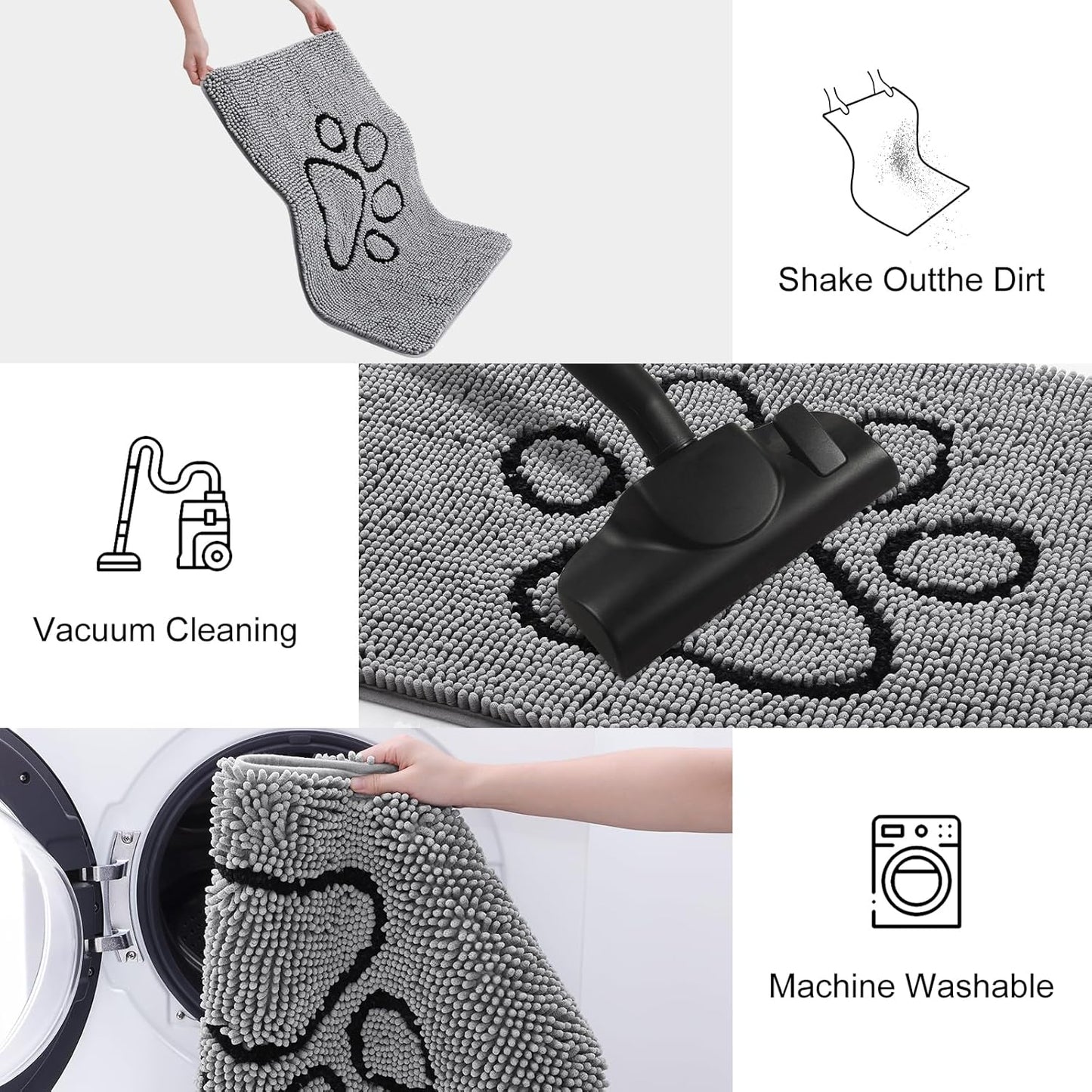 Smiry Dog Door Mat for Muddy Paws, Absorbent Dirt Trapper Non Slip Quick Dry Washable Chenille Mat for Mud Dogs, Entry Rug for Indoor and Outdoor (32x44 Inches, Grey)