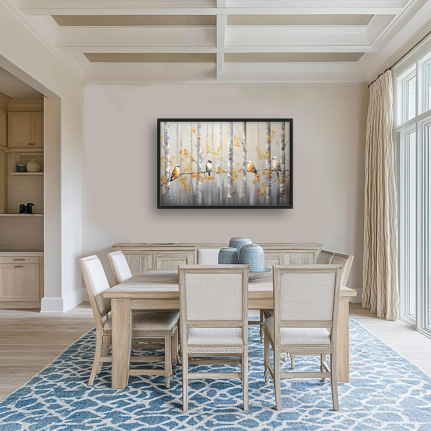 Quorin Bird Large Wall Art Abstract Forest Birds Pictures Wall Decor Yellow Woods Branches Tree Canvas Print Painting Artwork for Bathroom Living Room Bedroom 36L x 24W