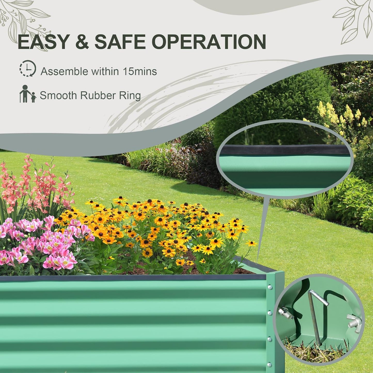 Domi Raised Garden Beds Outdoor, 6x3x2ft Thickening Tall Metal Rectangular Deep Root Box Planter for Vegetables, Flowers, Herbs, and Succulents 2" Deep w/ 256 Gallon Capacity - Green