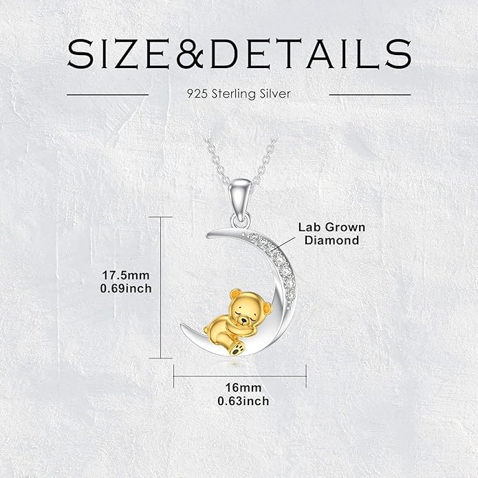 Diamond Black Cat/Red Panda/Sloth/Deer/Unicorn Necklace for Women 925 Sterling Silver Sleeping Animal and Moon Pendant with Lab Grown Diamonds Jewelry Gifts