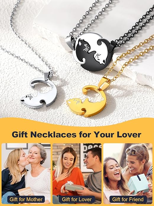 U7 Cat Pendant Necklace for Women Stainless Steel Cute Kitty Cat Jewelry Gift