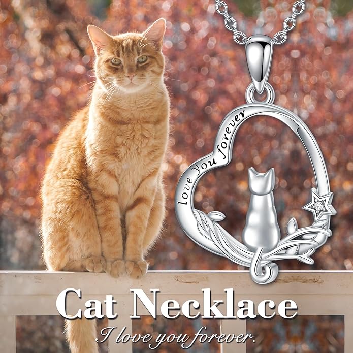 Cat Necklace S925 Sterling Silver Pendant Necklaces for Women Cat Jewelry Mothers Day Christmas Gift for Mother Daughter and Friends