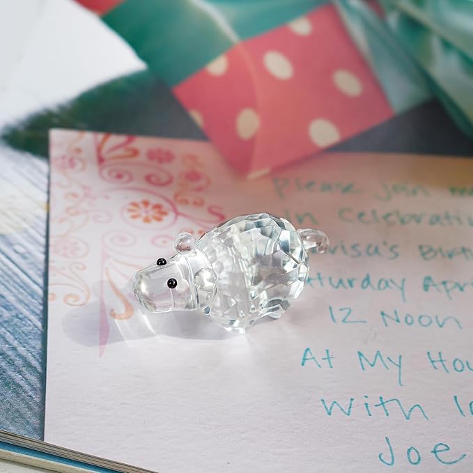 H&D HYALINE & DORA Crystal Hippopotamus Figurines Collectibles Mini Glass Animal Figurine for Table Home Decoration