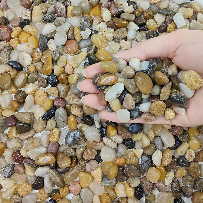 Poilished Fish Tank Gravel, 3/8 Inch Pebbles for Indoor Plants, Decorative Stones River Rocks for Succulent Soil Cover, Cactus, Aquarium, Vase Filler and Outdoor Garden Landscaping