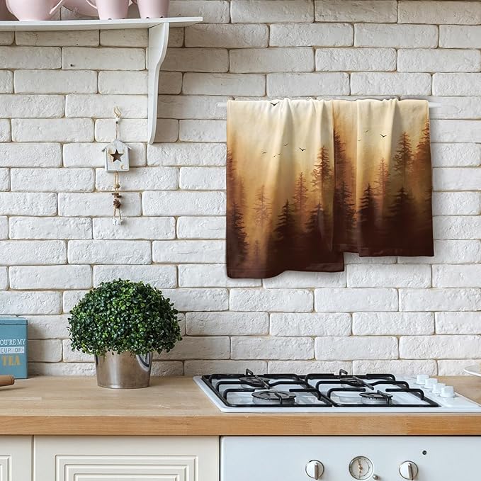 Orange Misty Forest Hand Towels Set of 2 Nature Mountain Soft Guest Face Bath Towel Kitchen Dish Towels Spa Home Bathroom Decorations