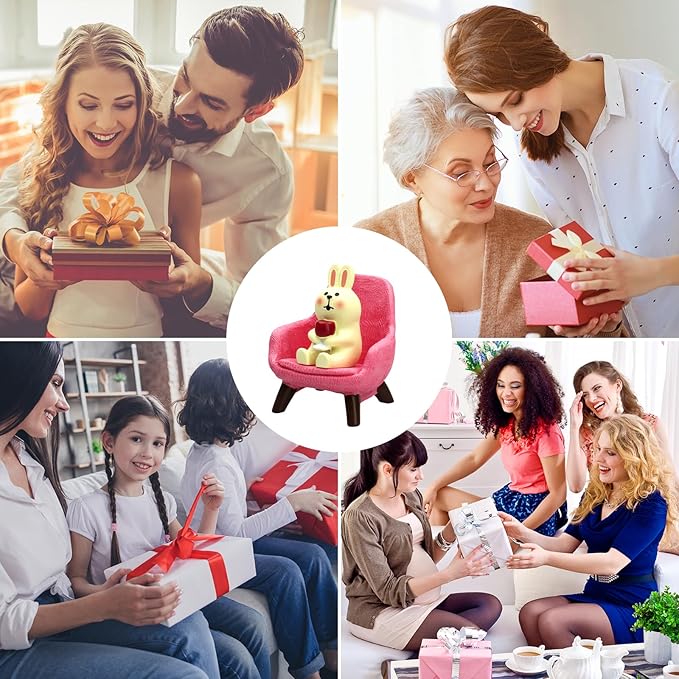 Cute Mini Rabbit Figurine Resin Rabbit for Office, Home Decoration - Pink Sofa