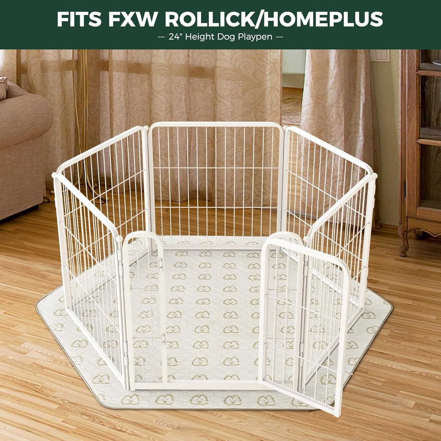 FXW Washable Pee Pads for Dogs, Puppy Pads with Super Absorbent, Specifically Designed for FXW Rollick/Homeplus 24inch 6 Panels Dog Playpen, 31" Hexagon, Khaki, 2 Packs