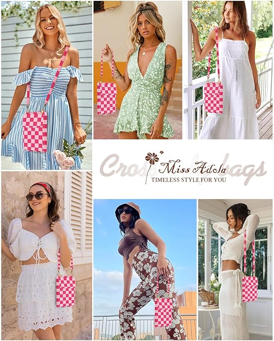 Cute Crossbody Purse Cell Phone Bags for Women - Leather Cellphone Wallet Purse with Handle Rope and Adjustable Shoulder Rope