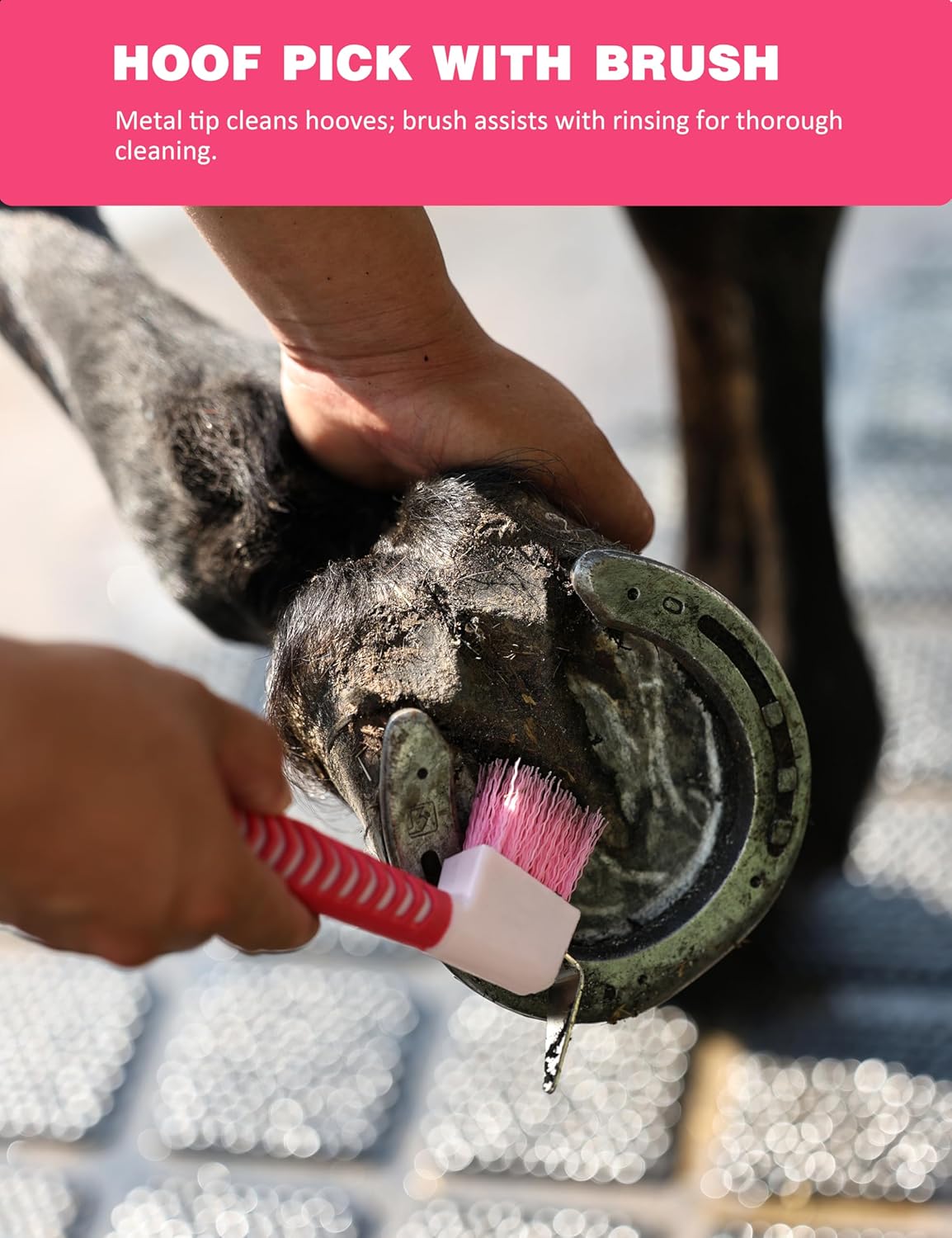 9PCS Horse Grooming Kit Curry Comb Sweat Scraper Horse Bathing Supplies Grooming Tools with Storage Bag Pink Garnet