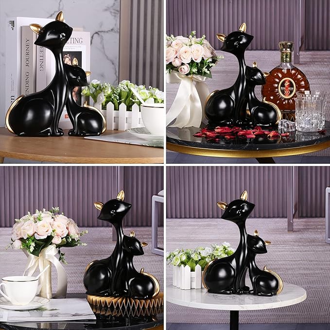 SHENGTIAN Cat Statue, Home Decor Mini Cat Figurines, Room Decor Matt Ceramic Small Cat Figurine, Give Cat Figurines for Cat Lovers (Black)