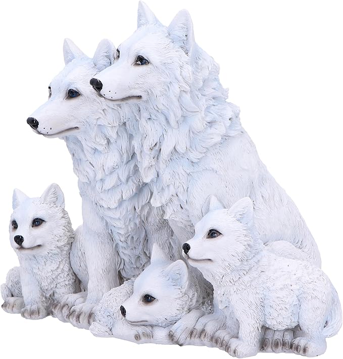 Nemesis Now Protected Pups Figurine 19cm, Resin, White, Wolf Family Figure, White Wolf Family Ornament, Collectable Wolf Giftware, Cast in The Finest Resin, Expertly Hand-Painted
