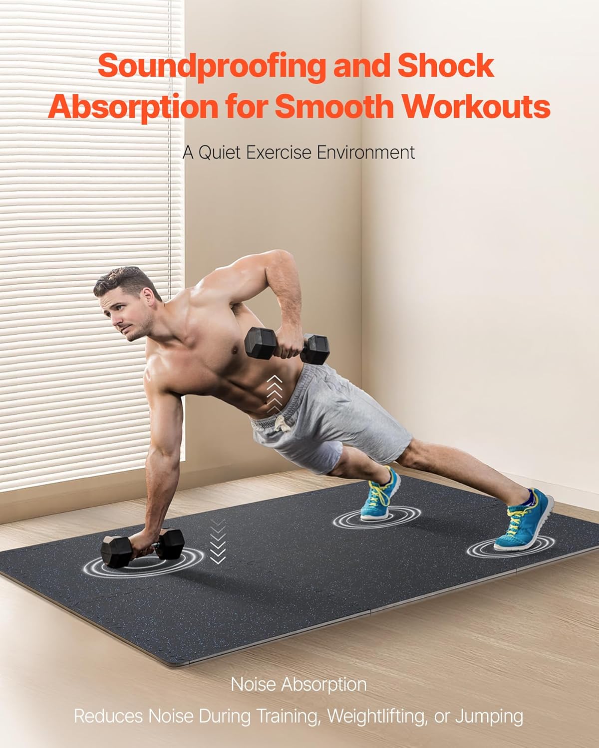 VEVOR 0.56 Inch Thick Gym Floor Tiles, 25 Tiles Rubber Top with EVA Foam, 25" x 25" Gym Flooring Workout Mats with 100sq.ft Coverage, Interlocking Puzzle Gym Mats for Gym, Home, Garage, Black & Blue