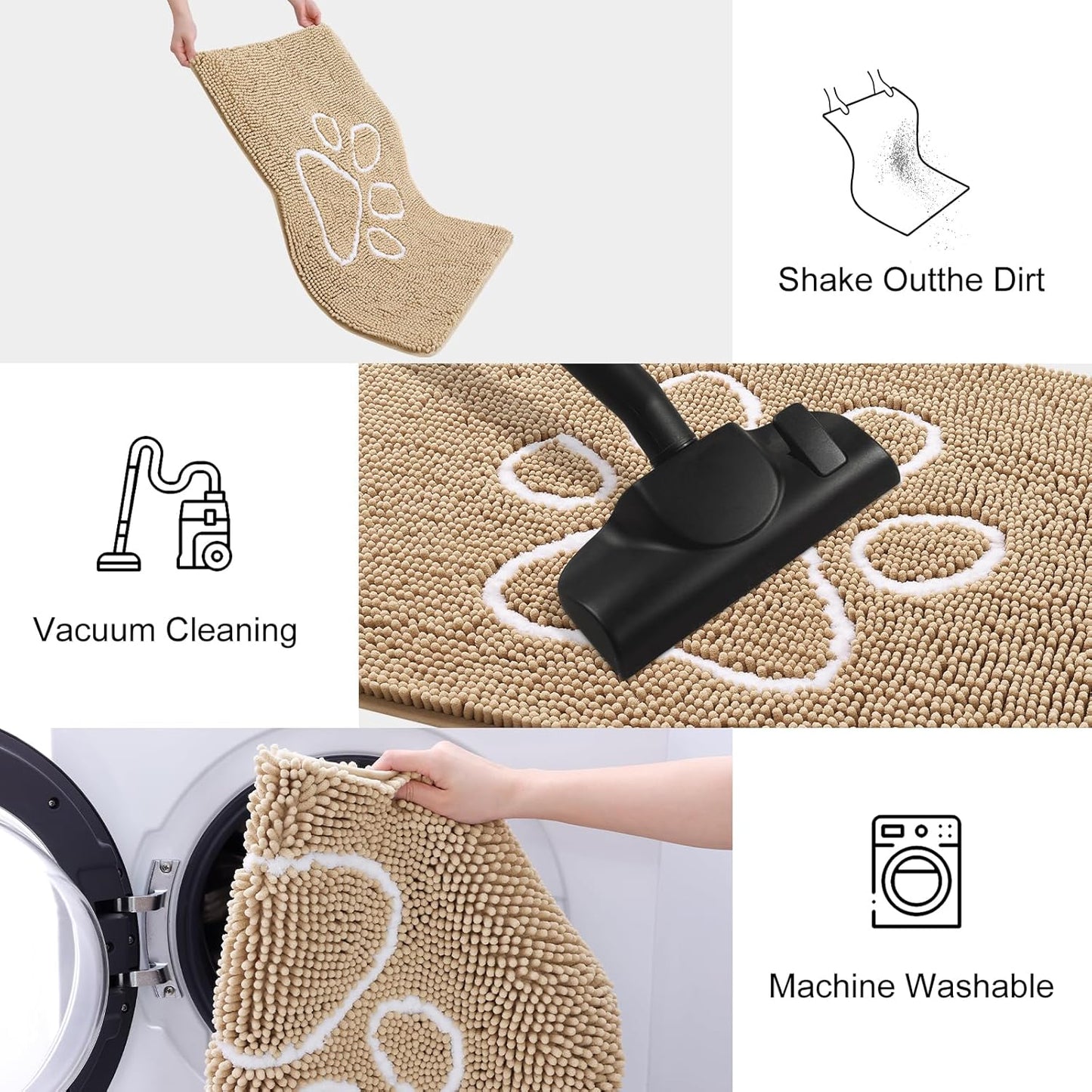 Smiry Dog Door Mat for Muddy Paws, Absorbent Dirt Trapper Non Slip Quick Dry Washable Chenille Mat for Mud Dogs, Entry Rug for Indoor and Outdoor (47x32 Inches, Beige)