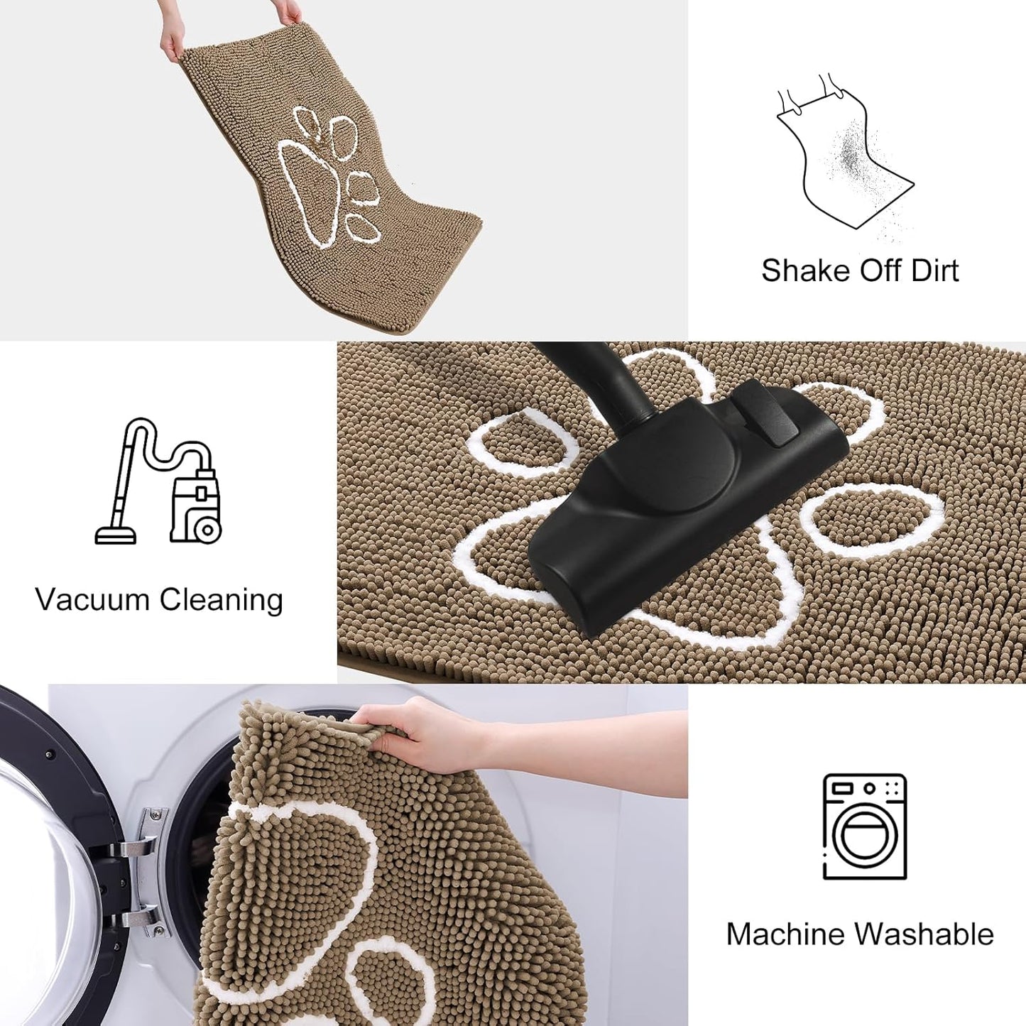 Smiry Dog Door Mat for Muddy Paws, Absorbent Dirt Trapper Non Slip Quick Dry Washable Chenille Mat for Mud Dogs, Entry Rug for Indoor and Outdoor (59x24 Inches, Camel)