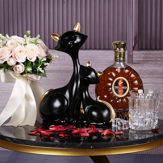 SHENGTIAN Cat Statue, Home Decor Mini Cat Figurines, Room Decor Matt Ceramic Small Cat Figurine, Give Cat Figurines for Cat Lovers (Black)
