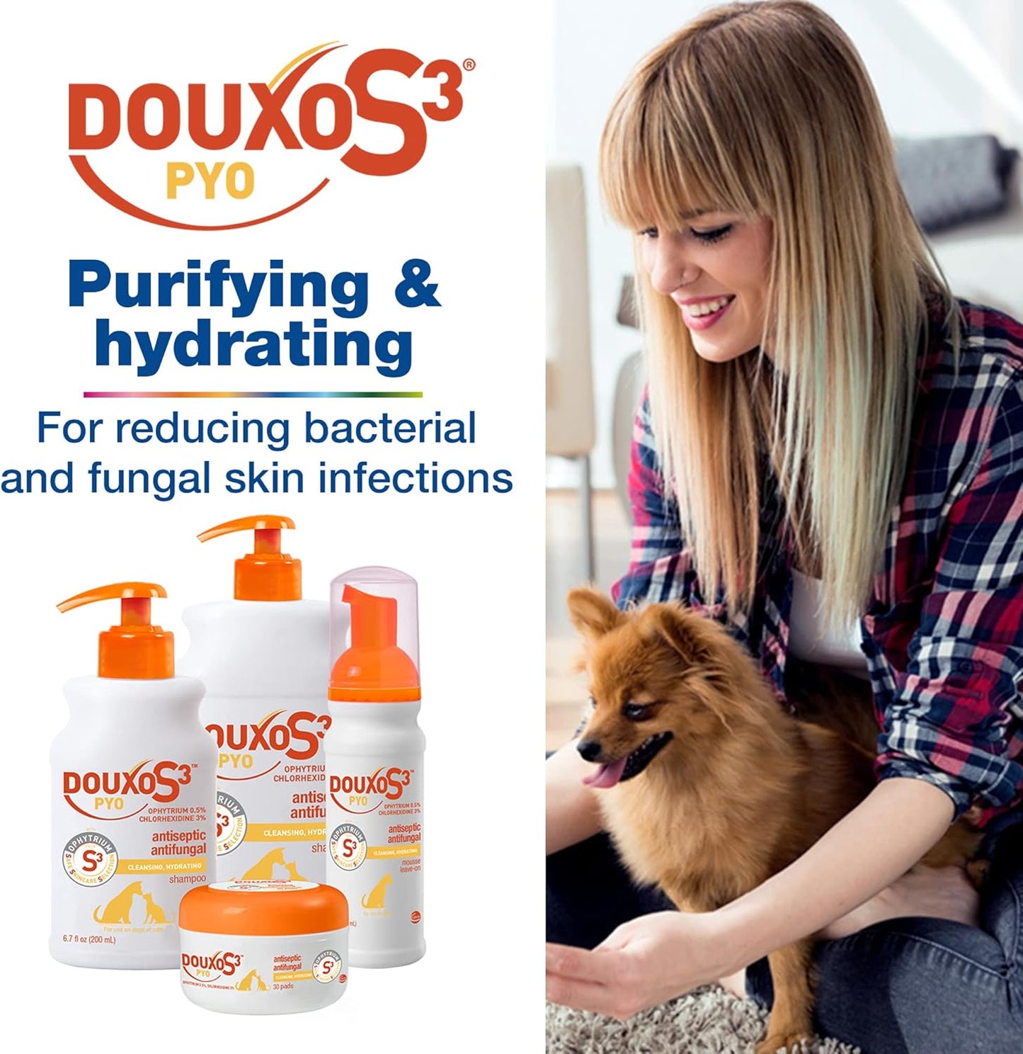Douxo S3 Pyo Pads, Contains 3% Chlorhexidine & 0.5% Ophytrium, Antiseptic & Hydrating, For Bacterial or Yeast Skin Infections, For Dogs and Cats, 30 Pads