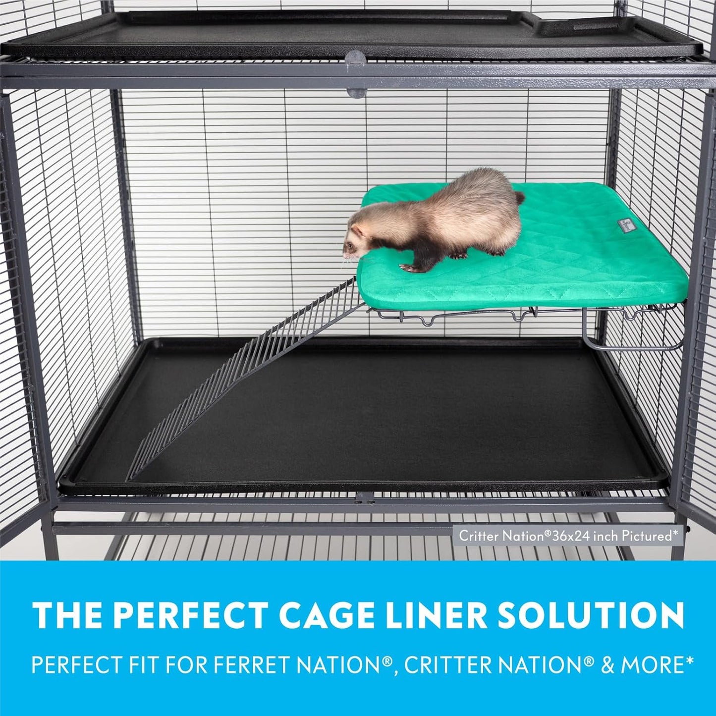 Paw Inspired Fitted Fleece Liner for Ferret Nation, Critter Nation Cage for Ferrets, Rats, Chinchillas, Hedgehogs & Other Small Animals (Green, Shelf Liner)
