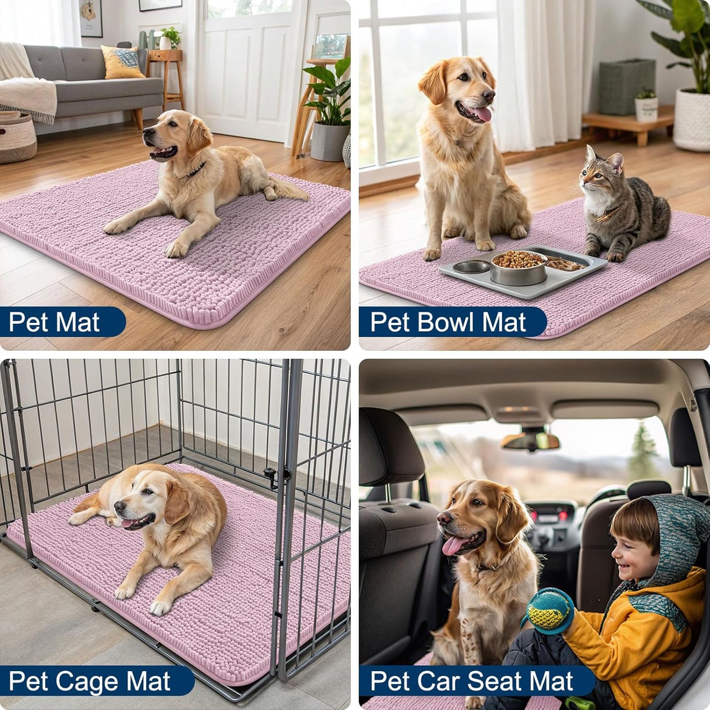 Smiry Dog Door Mat for Muddy Paws 30x20, Absorbs Moisture and Dirt Doormat, Non-Slip Washable Quick Dry Chenille Front Door Mat Indoor Entrance, Entryway Carpet for Inside Floor, Dusty Rose