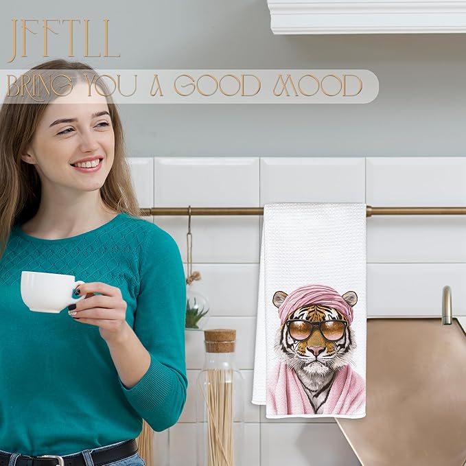 Trendy Sunglasses Tiger Bathroom Hand Towels, Preppy Pink Bathrobe Tiger Hand Towels for Bathroom Washroom Restroom Decor, 16x24 Inch