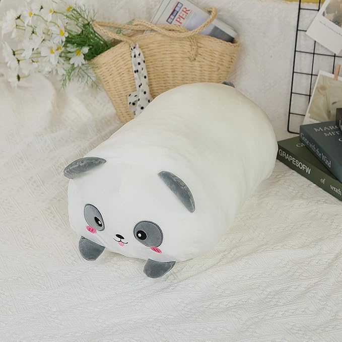 TemBe 23.6 inch Cute Large Panda Plush Stuffed Animal Pillow, Very Soft Squish Mellow Hugging Toy Gifts for Bedding, Kids Sleeping Cute Pillow (Panda)