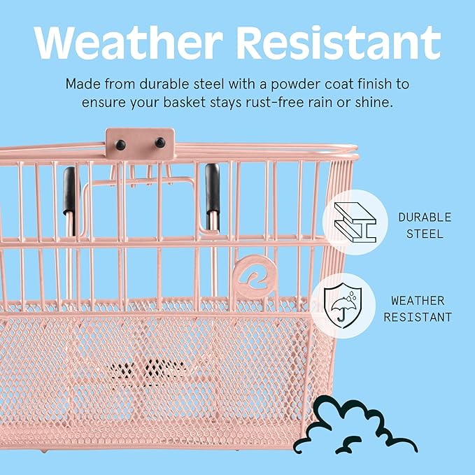 Retrospec Apollo Detachable Front Bike Basket Steel Half-Mesh with Integrated Detachable Hooks and Built-In Handle, Easy Assembly and Portability for Bicycles