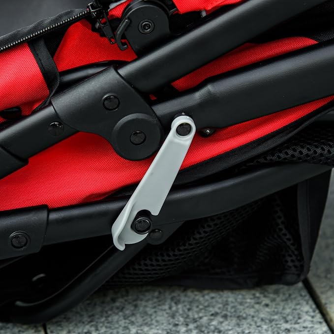 PawHut 3 Wheels Pet Stroller for Small and Medium Dogs, Foldable Cat Stroller Jogger with Adjustable Canopy, Safety Tether, Cushion, Storage Basket, Red