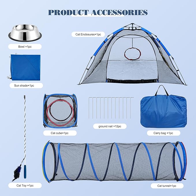 Outdoor Cat Enclosure -Portable Pet Playpen for Outside with Cat Tunnel, Cube Combo,Pet Cage for Cats, Kittens, Dogs and Small Animals