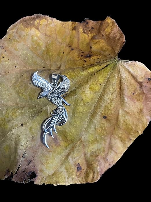 Sterling Silver CZ Eagle Phoenix Pendant Necklace 18"