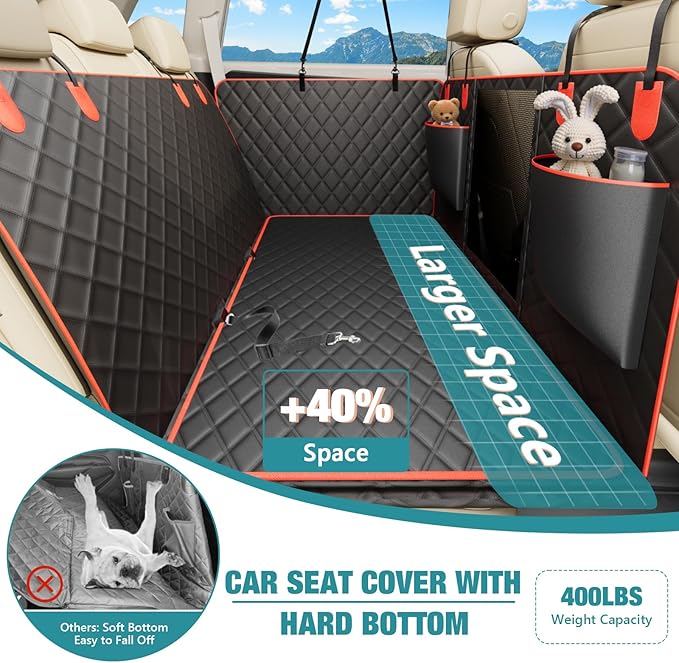 Waterproof Dog Car Seat Cover for Back Seat – Heavy Duty Back Seat Extender for Dogs with Hard Bottom, 7-Layer Protection, Non-Slip & Scratchproof, Easy to Install (Red)