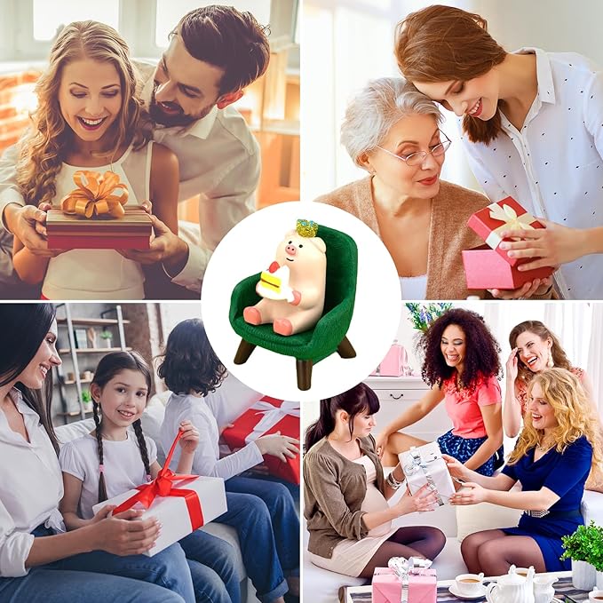 Cute Mini Pig Eating Cake Resin Figurine Apply to for Office, Home Decoration Perfect for Pig Lovers - Green Sofa