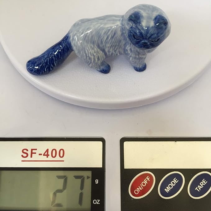 Ceramic Persian cat Figurine Dollhouse Delft Blue White Collectible Miniature Bonsai Garden Handmade Painted Gift no 3
