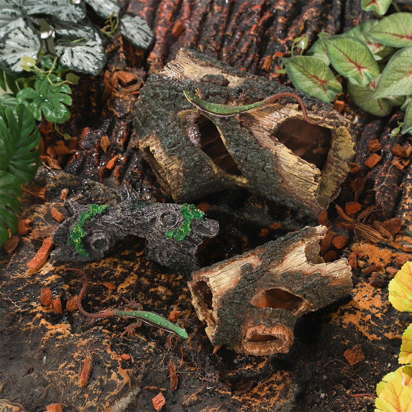 IBWell Aquarium Wood Fish Tank Decorations,Resin Fake Logs Terrarium DÉCor, Reptile Hide Aquarium Hideout for Fish Cave, Small Turtles, to 20 Gallon Tank