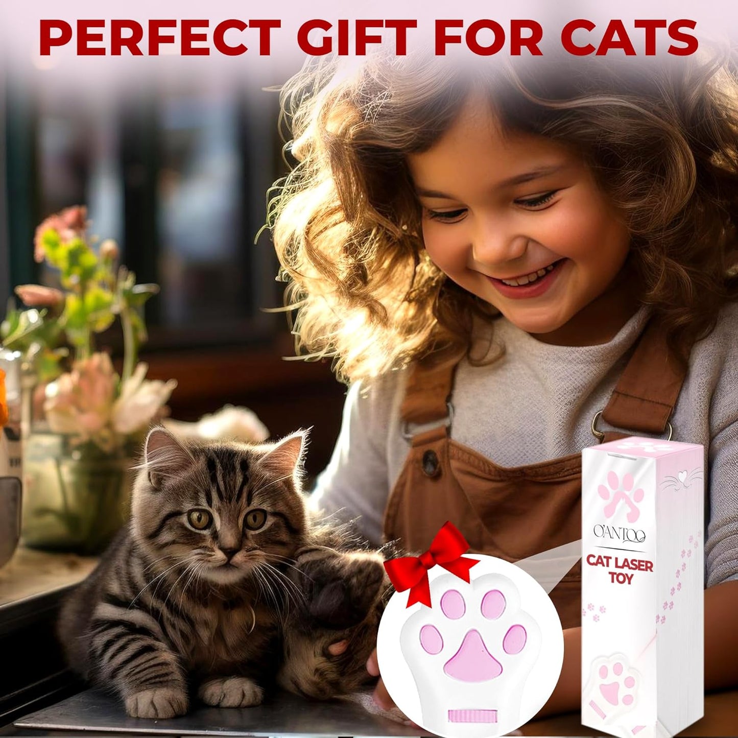 O'ANTOO Cat Toy - Dog Toy | Wall Image Projector | Indoor Interactive Cat Toy with 5 Different Designs | Ideal for Dog, Cat, Kitten, Puppy (White)