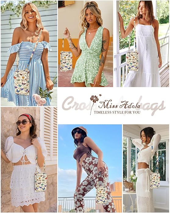 Cute Crossbody Purse Cell Phone Bags for Women - Leather Cellphone Wallet Purse with Handle Rope and Adjustable Shoulder Rope