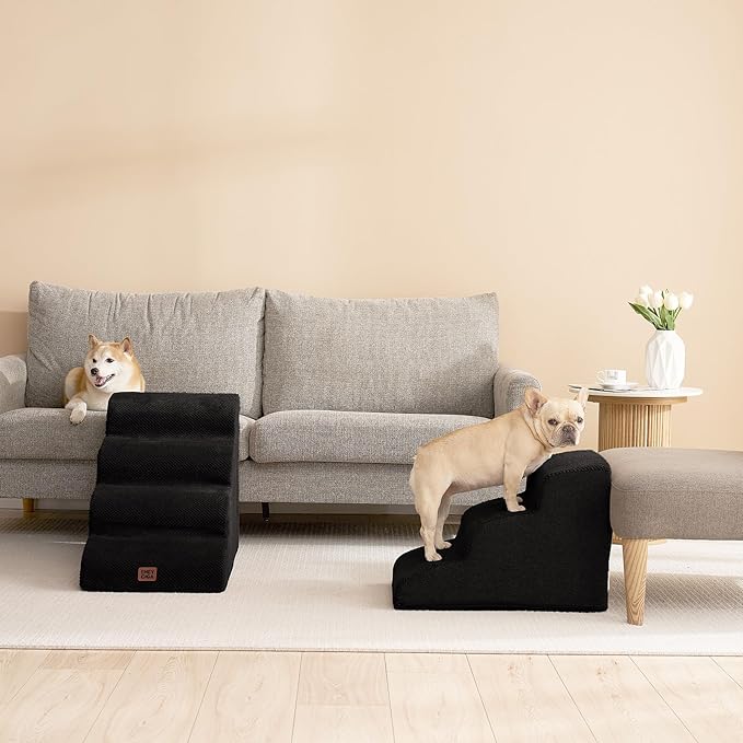 EHEYCIGA Curved Dog Stairs Ramp for High Beds 19.7" H, 4-Step Dog Steps for Small Dogs and Cats, Pet Stairs for High Bed Climbing, Non-Slip Balanced Pet Step Indoor, Black