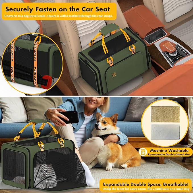 PAWZIDEA Expandable Soft-Sided Pet Carrier 18″×11″×11″, TSA Airline Approved Travel Bag for Small Dog & Animal, Top-Load Large Cat Carrier Under Seat 2 Cats, Collapsible Puppy Carry ID Tag, Up to 16lb