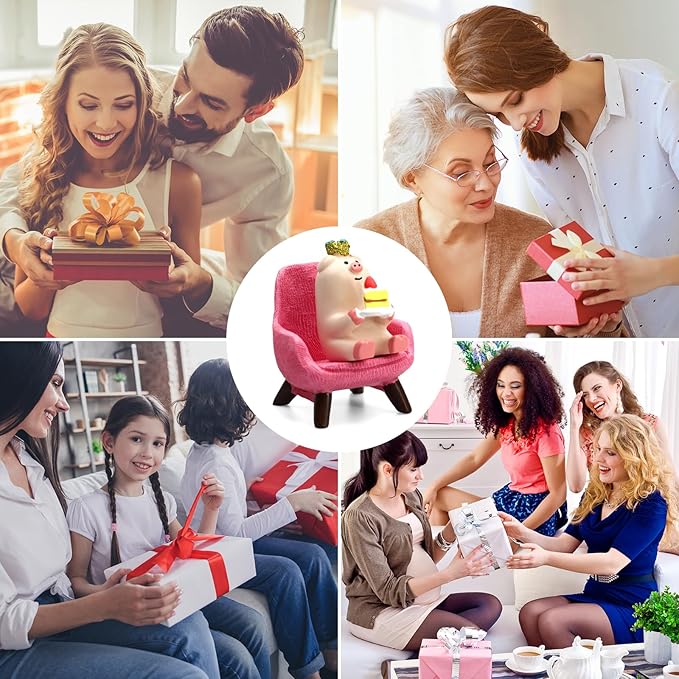 Cute Mini Pig Eating Cake Resin Figurine Apply to for Office, Home Decoration Perfect for Pig Lovers - Pink Sofa