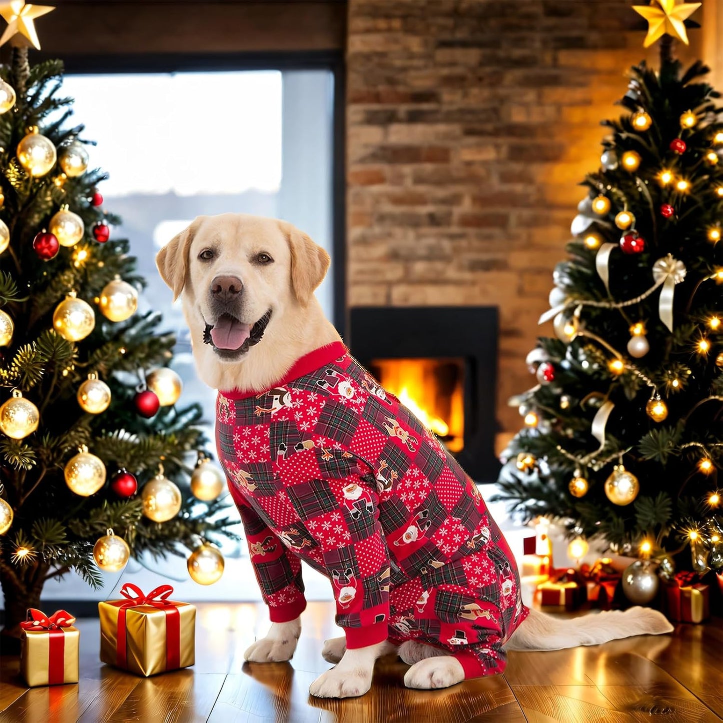 Yeapeeto Dog Onesie Surgery Recovery Suit for Large Medium Bodysuit Dogs Pajamas PJS Full Body for Shedding, Prevent Licking, Wound Protection, Cone Alternative… (Xmas Red, 2XL)