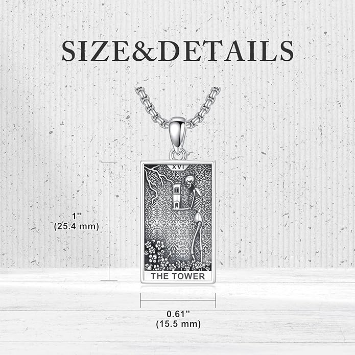 PELOVNY Tarot Card Necklace 925 Sterling Silver Skeleton Necklace The Sun Moon Star Strength Lovers Death Devil Fool Tarot Jewelry Christmas Birthday Gifts for Men Women Unisex