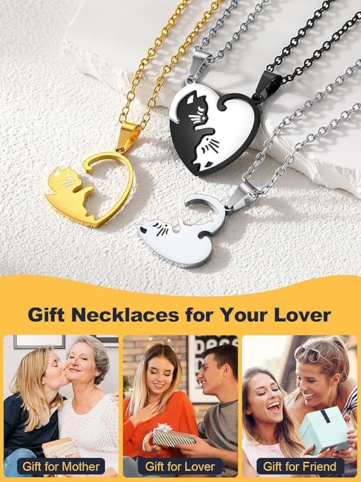 U7 Cat Pendant Necklace for Women Stainless Steel Cute Kitty Cat Jewelry Gift