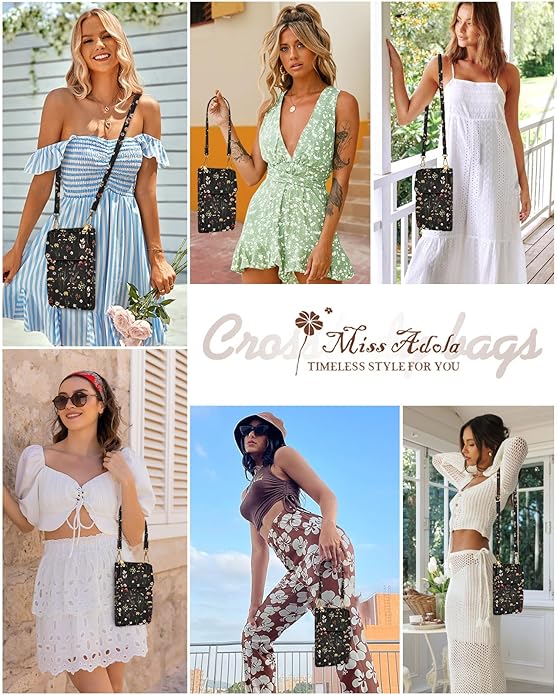 Cute Crossbody Purse Cell Phone Bags for Women - Leather Cellphone Wallet Purse with Handle Rope and Adjustable Shoulder Rope