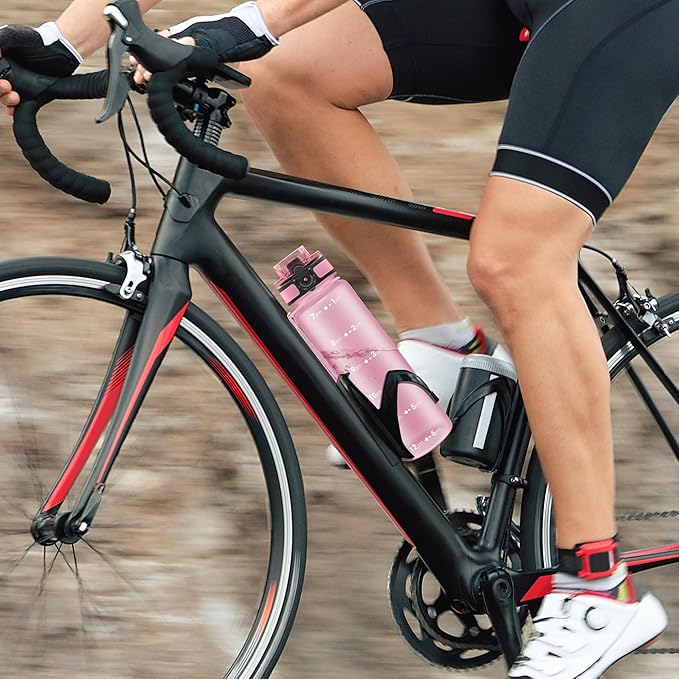 OLDLEY 32 oz Water Bottle, Motivational Water Bottle with Time Marker, Sports Water Bottle With Strap, Leakproof & BPA Free Large Water Bottles for School, Gym, Travel, Outdoor, Tritan,Pink