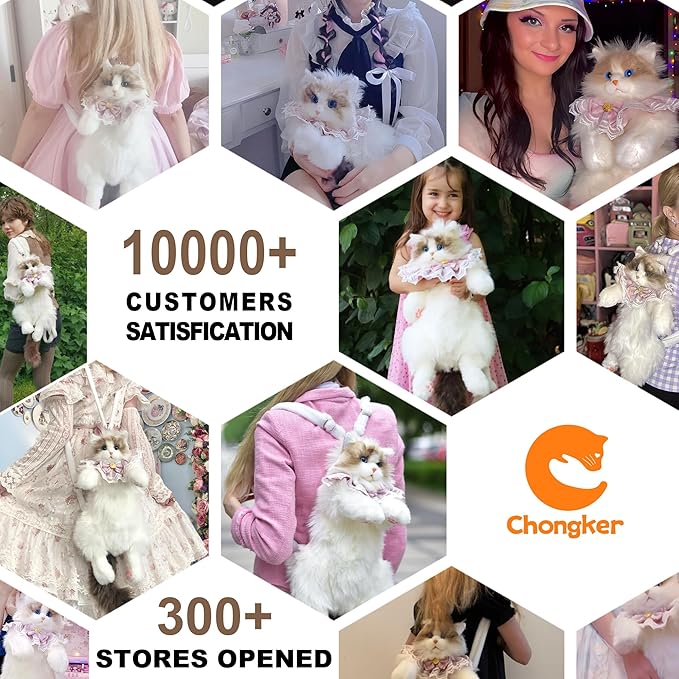 Chongker Stuffed Animals Backpack - Cute Cat plush Backpack, Handcrafted Realistic Cat Shaped Backpack, Idea for Birthdays Anniversaries Ordinary days Large Ragdoll Bag