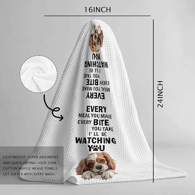 Cavalier King Charles Spaniel Mom Lover Gifts Kitchen Towels, Funny Dog Dish Hand Towels for Kitchen and Bathroom Decorative, Funny Every Meal You Make Dog Kitchen Decor, 16x24 Inch