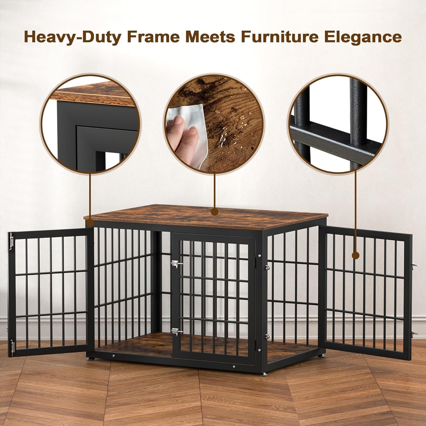 42 Inch Heavy Duty Dog Crate Furniture for Large and Medium Dogs, Decorative Pet House End Table, Wooden Cage Kennel Furniture Indoor, Rustic Brown