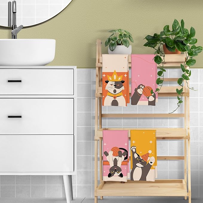 Trendy Siamese Cat Kitchen Towels Set of 4, Funny Cat Mom Lady Lovers Gifts Dish Towels for Kitchen Decor, Funny Kitten Hand Townes for Bathroom Decor, 16x24 Inch